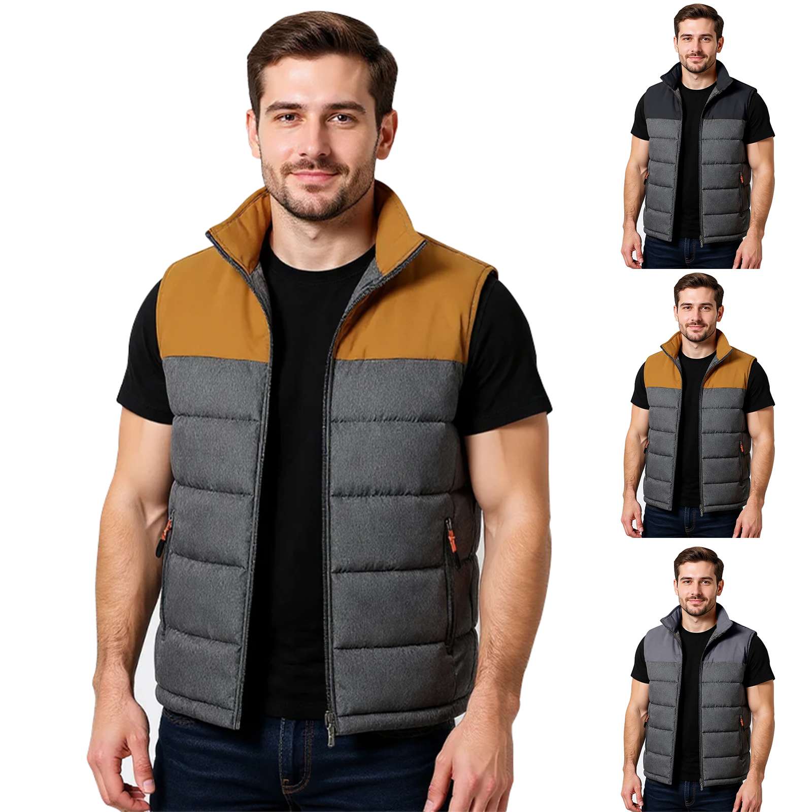 Otoño Invierno chaqueta Casual suelta para hombre sin mangas con cremallera abajo chaleco masculino Color sólido chalecos cálidos abrigos con cuello levantado para hombre