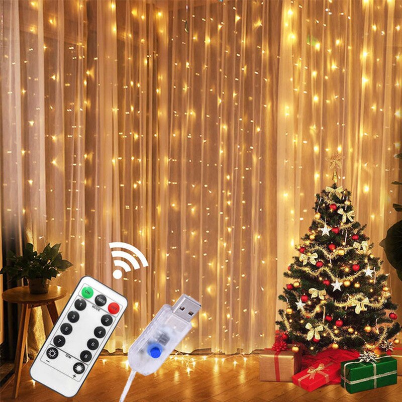 Festoen Gordijn Garland Op Het Raam 3M Usb String Fairy Lights Afstandsbediening Jaar Kerstversiering Voor Living kamer