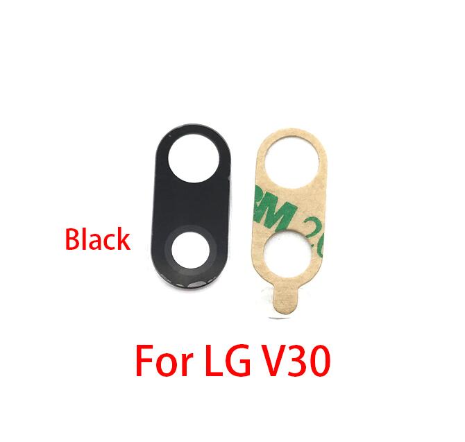 Couvercle d'objectif de caméra arrière en verre pour LG V20 V30 V40 G5 G7 Q6, pièces de rechange avec autocollant adhésif, 2 pièces: V30 Black