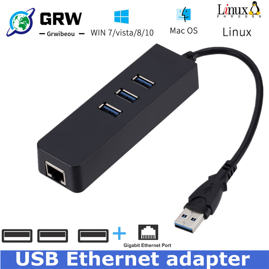 USB Gigabit Ethernet Adapter 3 Ports USB 3,0 HUB USB zu Rj45 Lan Netzwerk Karte für Macbook Mac Desktop + micro USB Ladegerät Kabel