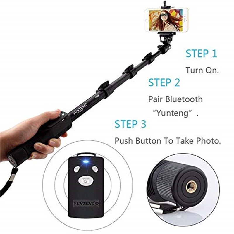 Yunteng  yt 1288 selfie pinne bluetooth monopod uttrekkbart håndholdt stativ til iphone  x 8 7 10 6 xiaomi trådløs lang selfiestick