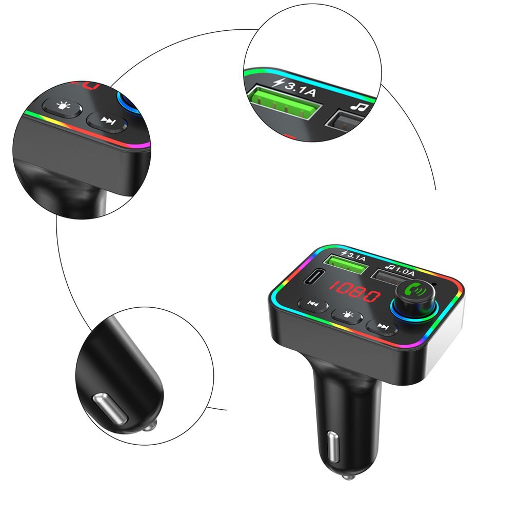 Bluetooth-autolautsprecher, kabelloser 5.0 -chip-player,  f4 sender, ambientebeleuchtung, usb-stick-karte, verstärkter, stoßfester player