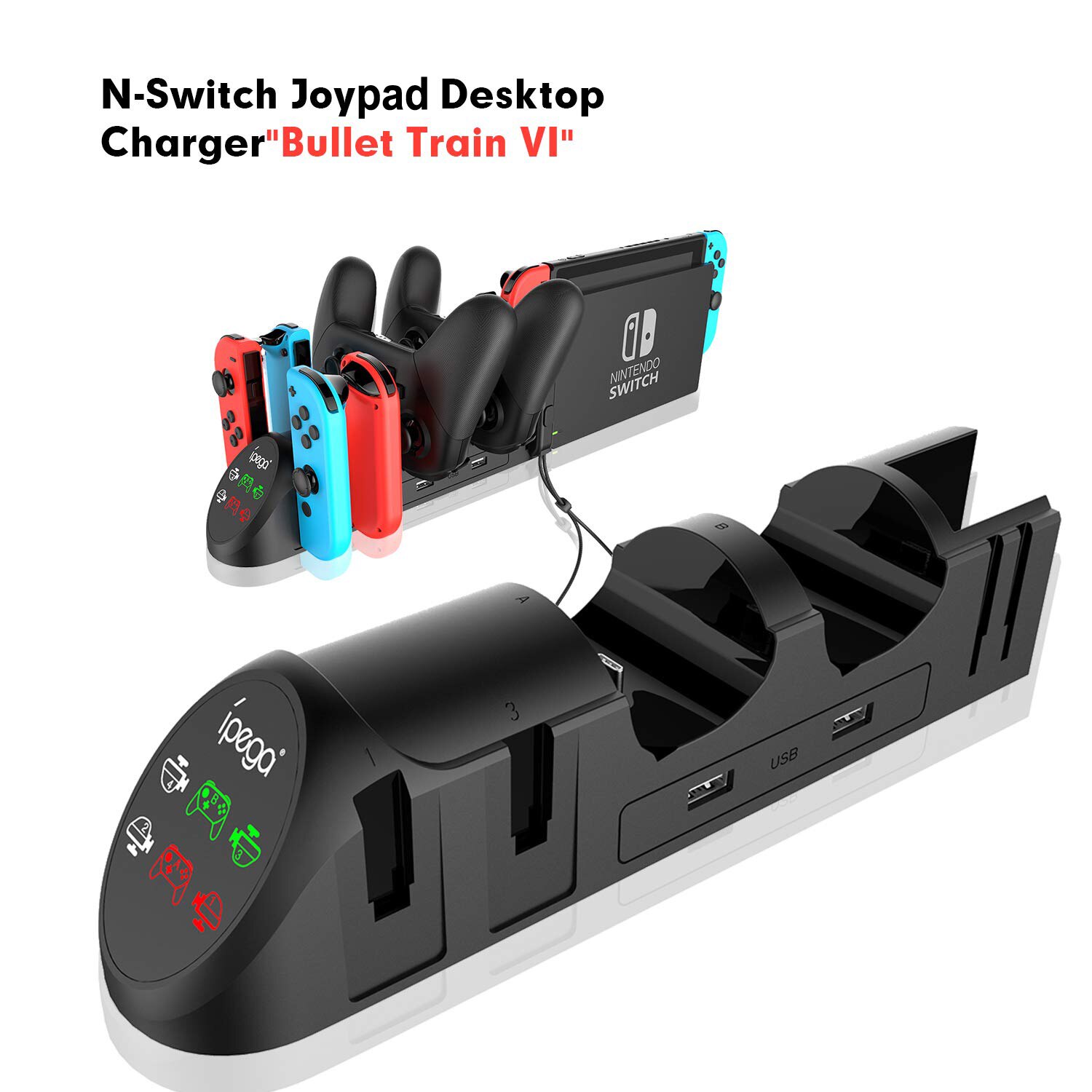 Estación de carga 6 en 1 para mandos de Nintendo Switch 4, Joypad 2 Pro, soporte de carga USB 2,0, accesorios de juego