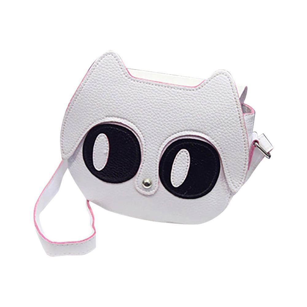 leather bag Korean version of children's Messenger bag cartoon big eyes fox shoulder ladies mobile phone bag Y710: WH