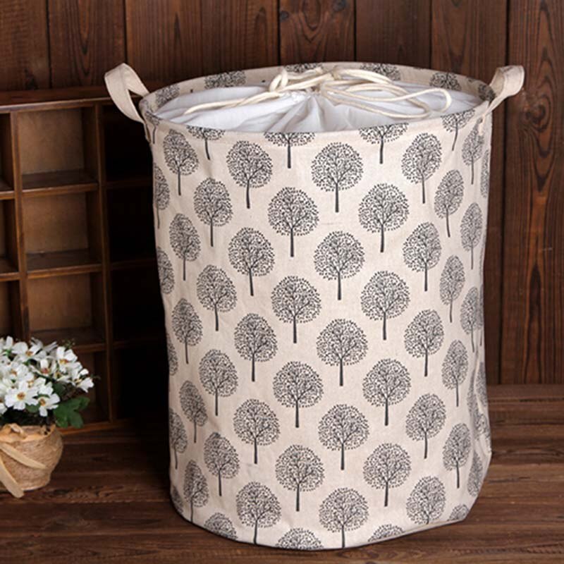1pc Cotton And Linen Dust Collecting Bucket Hamper Washing Toy Dirty Clothes Storage Organizer Laundry Baskets Bin 35x45cm