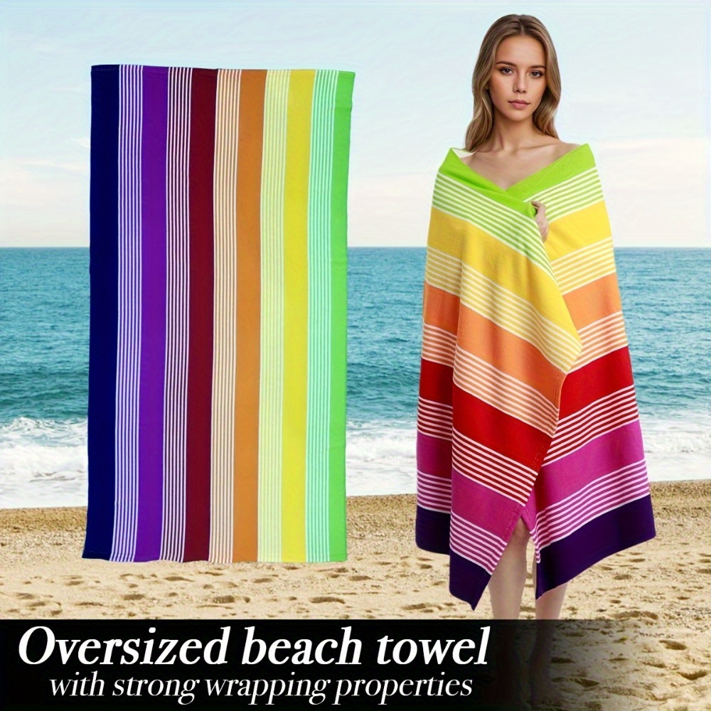 Ultrazachte, extra grote strandhanddoek met regenboogstrepen - levendige regenboogkleuren, sneldrogende microvezel, stevige wikkel voor op het strand &