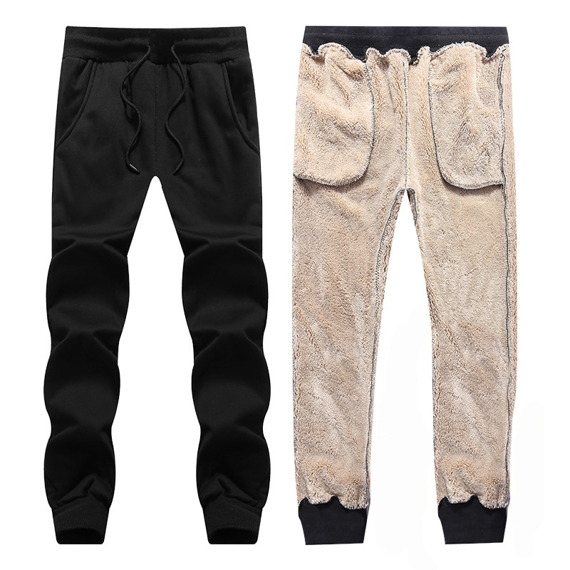 Pantalon de velours hiver décontracté pantalon couleur unie Jogging en cours d'exécution vêtements de Sport hommes bas noirs lâches