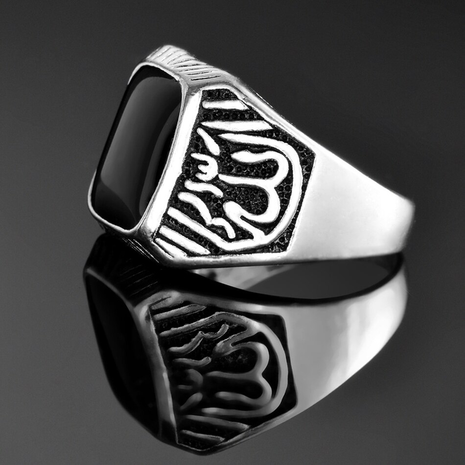 Liumo – bague en alliage arabe pour hommes, Vintage, pierre noire, or, argent, Islam musulman, Lr436
