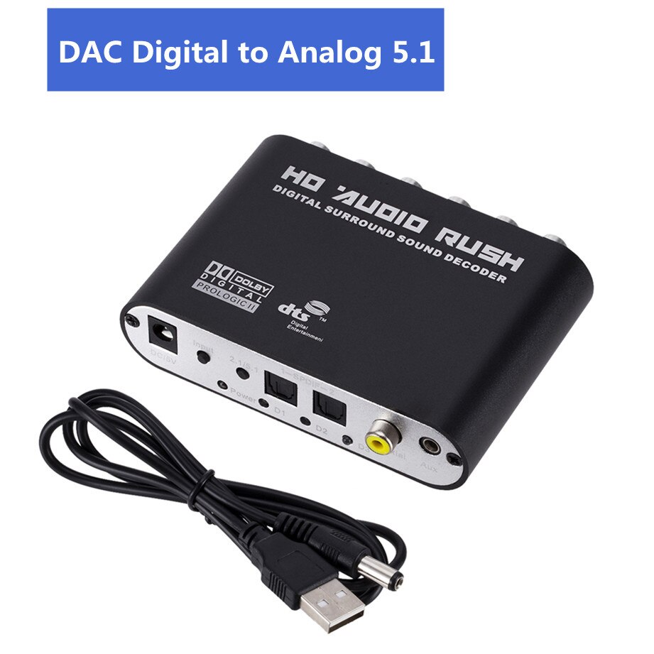 USB 5.1 Channel Stereo Audio Converter AUX 3.5mm to 6 RCA Audio Converter DAC Digital to Analog Optical SPDIF Coaxial DAC: Default Title