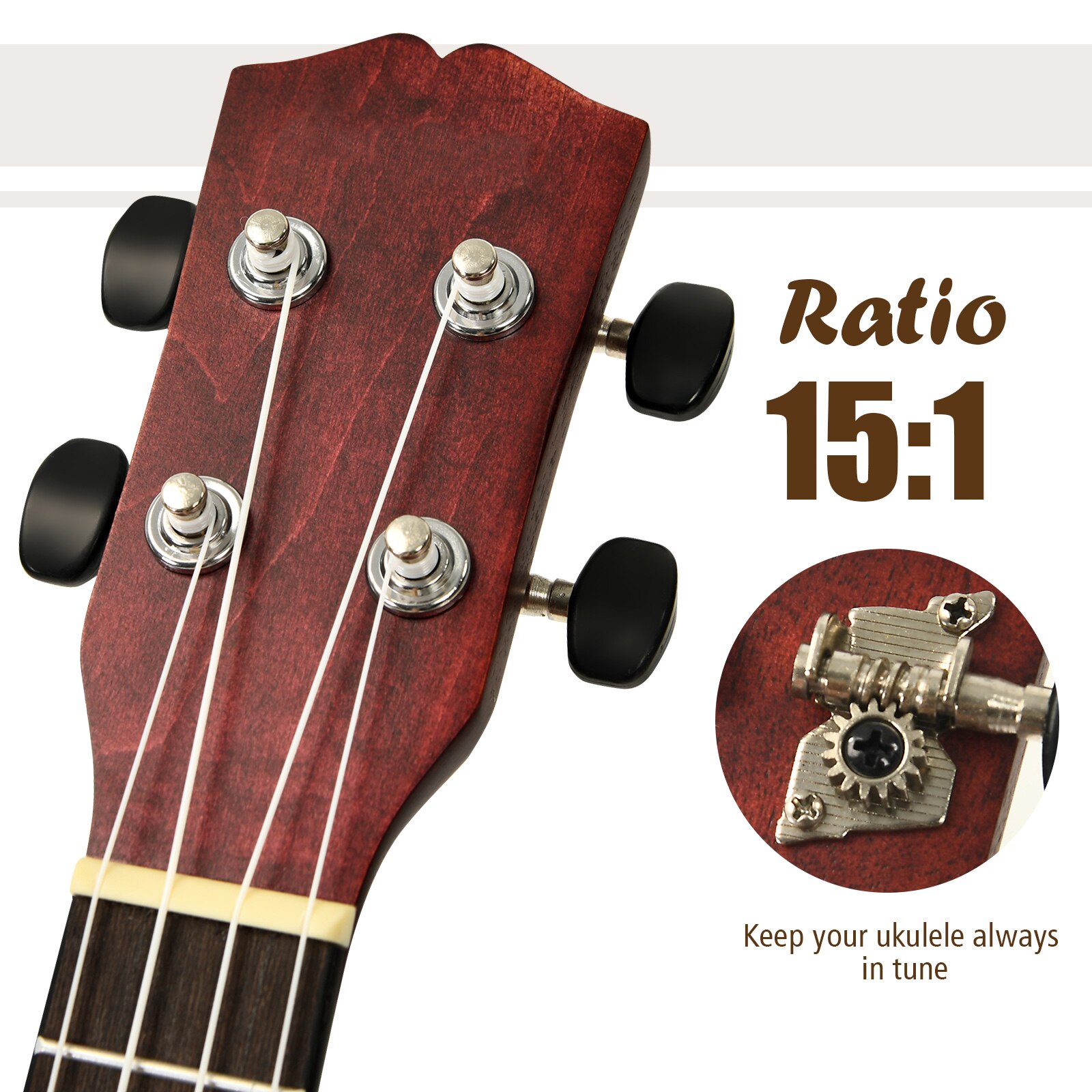 Kit Ukulele en bois, 53CM, pour débutants, accordeur numérique, petit démarreur, Instrument de guitare hawaïenne marron/rouge