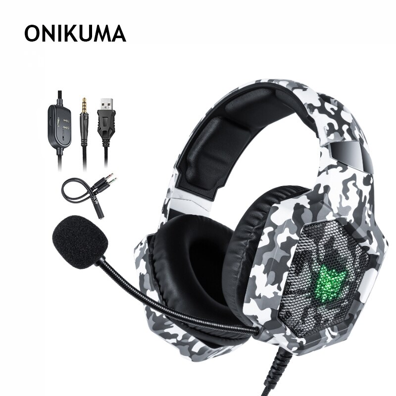 ONIKUMA K8 Gaming Headphones Camouflage Casque Wired PC Gamer Stereo Game Headset With Mic LED Light For PS4 PC XBox One Laptop