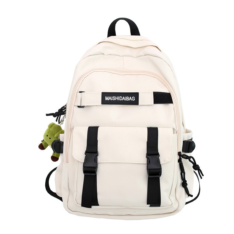 frauen Rucksack Große Kapazität Wasser Abweisend Nylon unisex Reise Rucksack lässig Hochschule Stil Schüler Schul: Weiß / mit Anhänger
