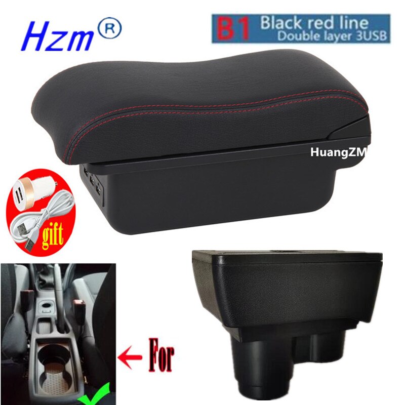 For Renault Dacia Duster 2 3 Ⅱ Ⅲ Armrest Box Auto Central Console Storage Car Accessories with USB Charging: B1 red line 3USB