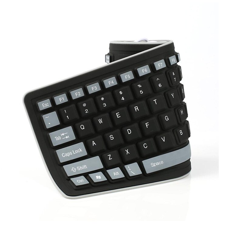 Teclado portátil de silicona plegable y silencioso, teclado enrollable con cable USB, Flexible, suave e impermeable, Gel de sílice, para PC y portátil: Black
