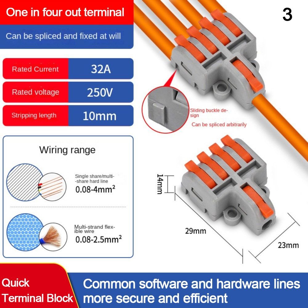 Wire Connector Quick Splitter Mini Splicing Universal Conductor Wiring Cable Terminal Block Push-in Electrical Wire Connectors: Brown