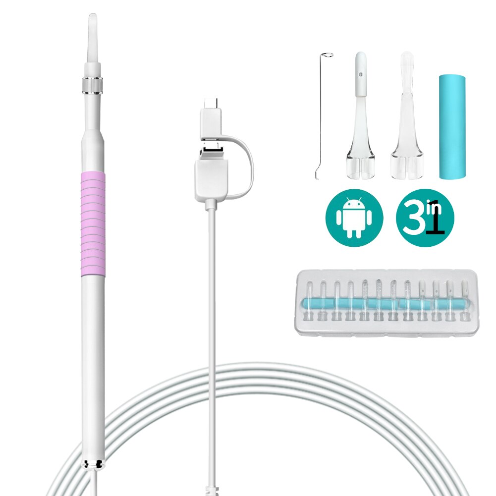 Ear Cleaning Endoscope 3 In1 USB HD Visual Ear Spoon 5.5mm Mini Camera Android PC Ear Pick Otoscope Borescope Tool Health Care: Pink / 720P