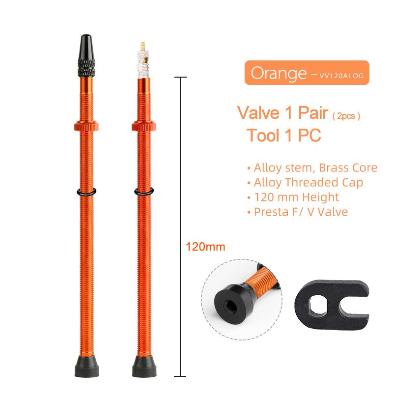 Deemount 120mm 2PCS Bicycle Tubeless Tire Presta Valve W/ Alloy Cap & Tool Optional 10m Tape Width 23/25/27/29/32/34mm: 120mm Alloy Orange