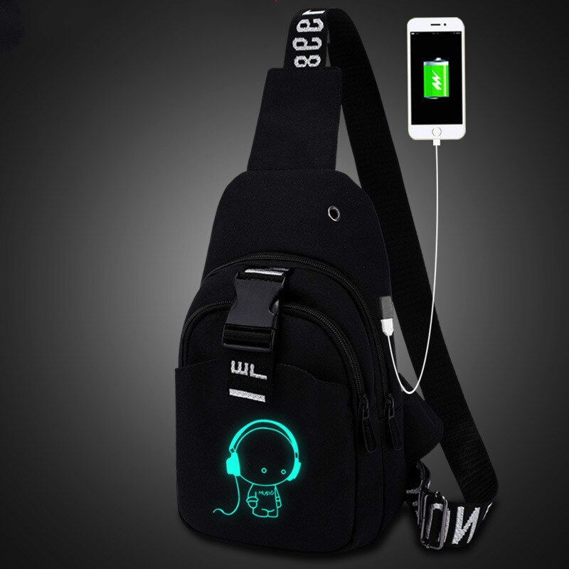 Carregamento crossbody men usb casual estilingue peito saco de viagem à prova dwaterproof água luminosa oxford sacos de ombro mensageiro sacos uma peça: As Picture 7