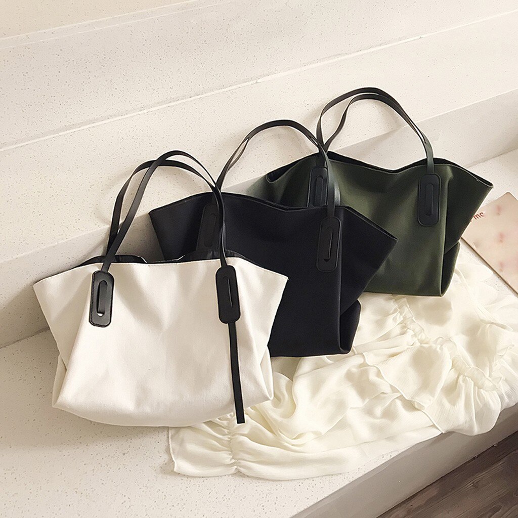 Sac à bandoulière pour femmes tendance grande capacité couleur uni toile Sac à main Sac à bandoulière Shopping Sac à main décontracté Sac Sac à main #20