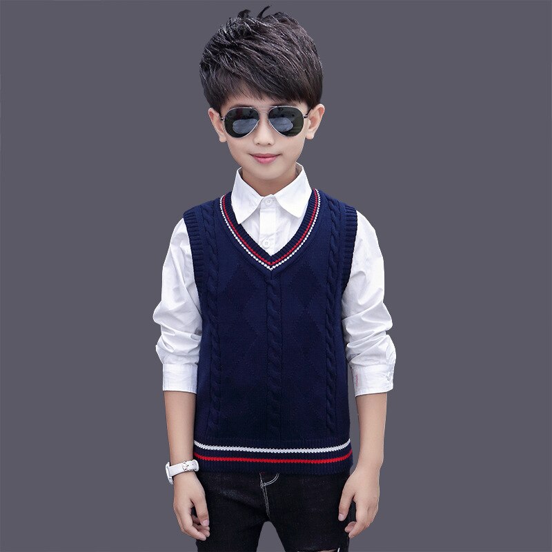 Children's Waistcoats Spring Autumn Kids Knitted Vests Cotton For School Boys 120-170 Kids Clothes: navy / 130
