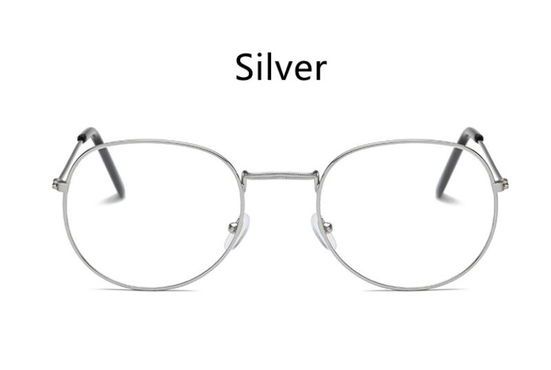 Runda genomskinliga glasögon metall klar lins närsynthet nörd optiska bågar dam små ovala glasögon båge ingen dioptri: C5 silver ram