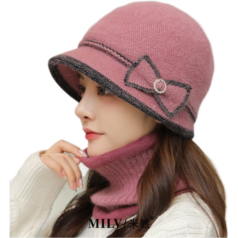 warm Girl Winter Autumn beret hat for women Wool knitted hat for mom Rabbit fur beret solid lady cap fall hat Female cap