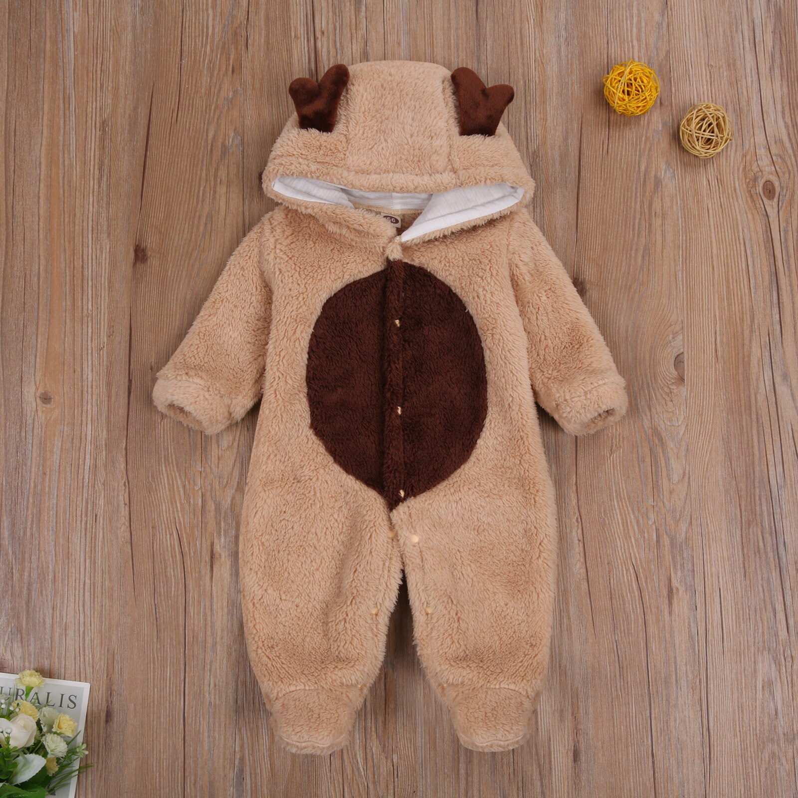 Winter Baby Boys Girls Hooded Jumpsuit, Cartoon Deer Long Sleeve Creepers Bodysuit Outfits: 6M