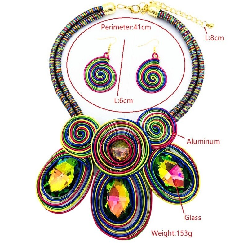 Kristall-halskette und ohrring-sets, damenschmuck, auffällige choker-halskette und ohrringe, party-accessoires
