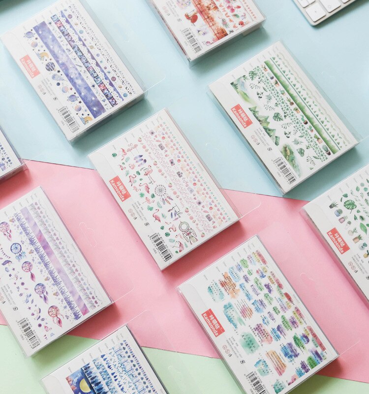 Söt papperstejp gör-det-själv scrapbooking-tejp klistermärke tecknad mönster stil dekorativ kombination hantverksset skolmaterial
