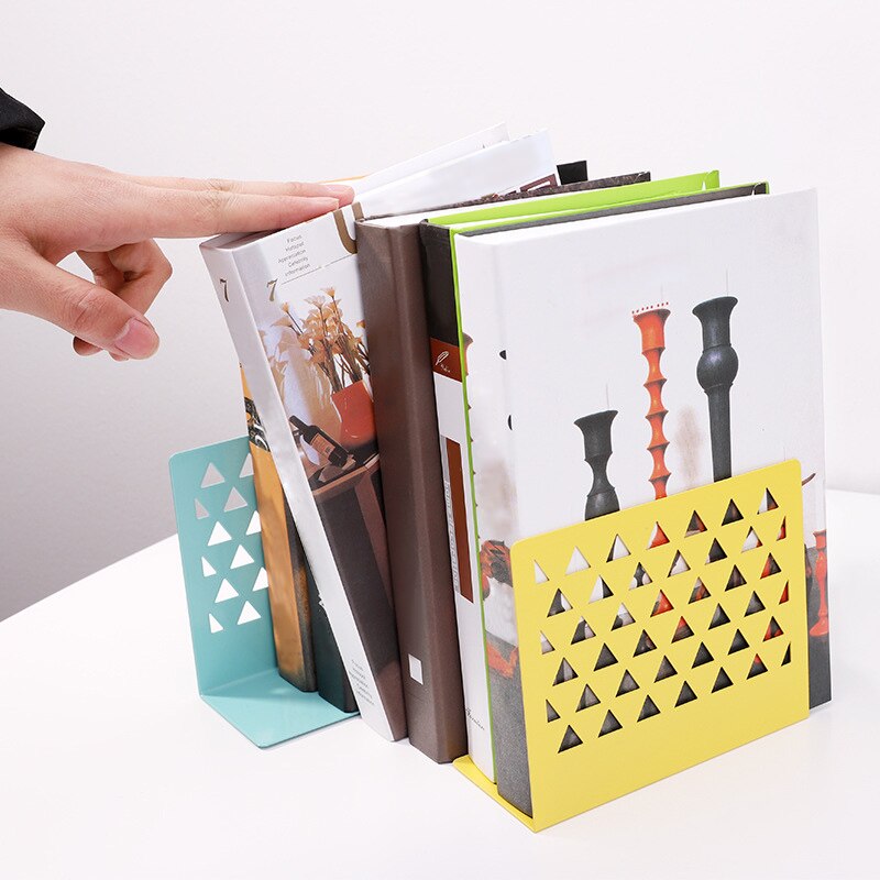 1pcs Metal Hollow Book Stand Library Bookends Supports Office School Supplies Document Holder Shelf Home Office Supplies