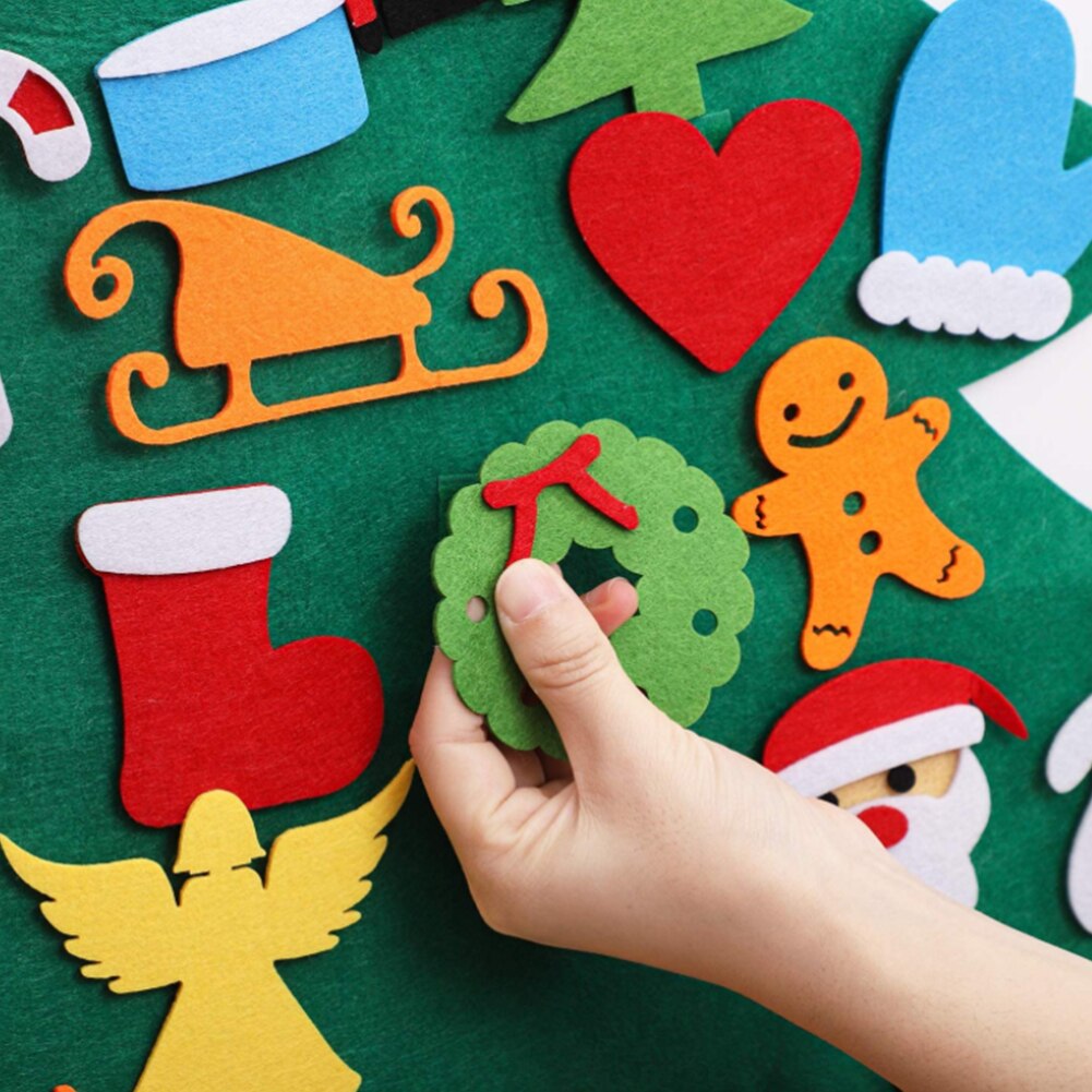 Felt Christmas Tree Advent Calendar 24 Days DIY Christmas Tree Ornaments Countdown Calendar with Transparent Adhesive Hooks