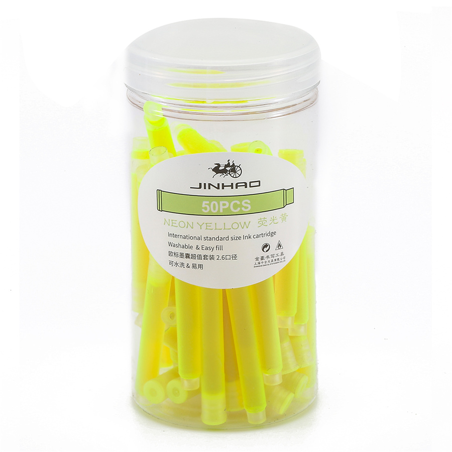 50pcs Fountain pen Color ink cartridge value box Jinhao 2.6mm international standard refill Stationery Office school A6612: Neon Yellow