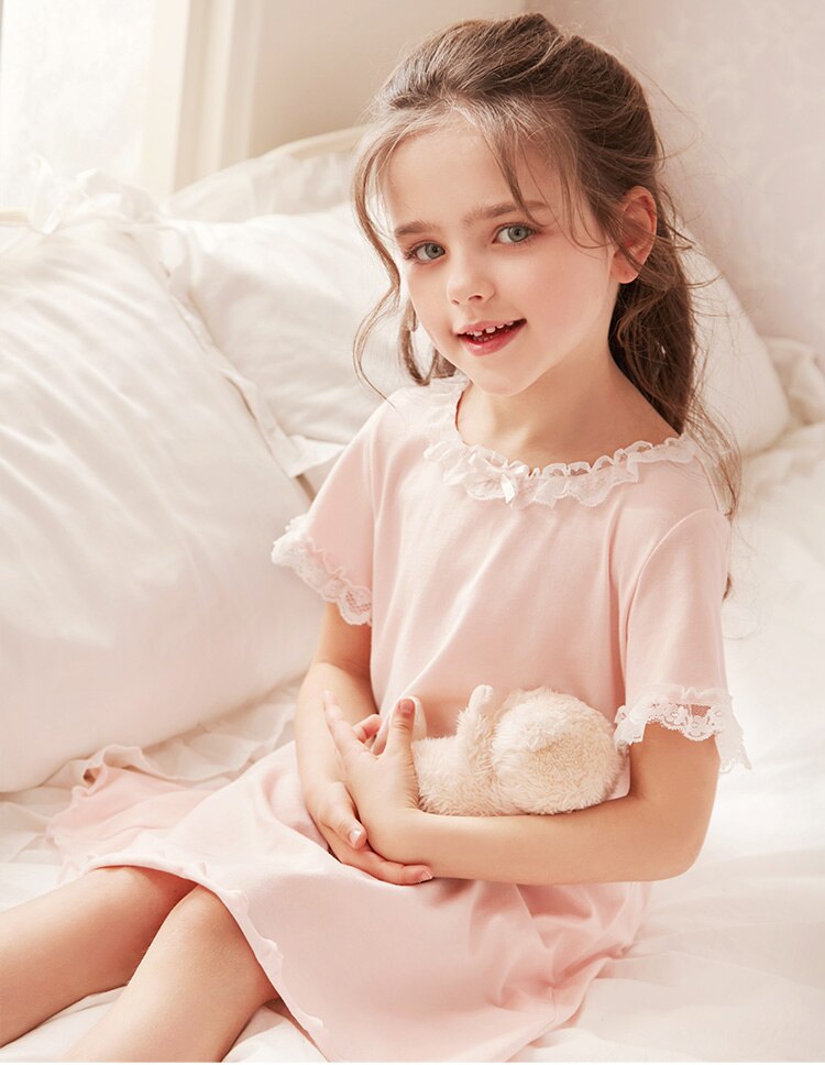 Kinderen Meisje Lolita Jurk Prinses Sleepshirts Leuke Kid &#39;S Vezelig Zelfkant Nachthemden. Peuter Meisje Roze Nachthemd Nachtkleding