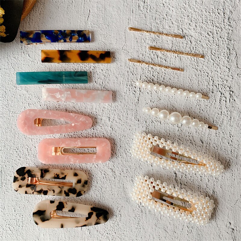 Pinces à cheveux en acrylique pour femmes, 20 perles, épingles à cheveux géométriques multicolores, simples, populaires, d'europe et d'amérique