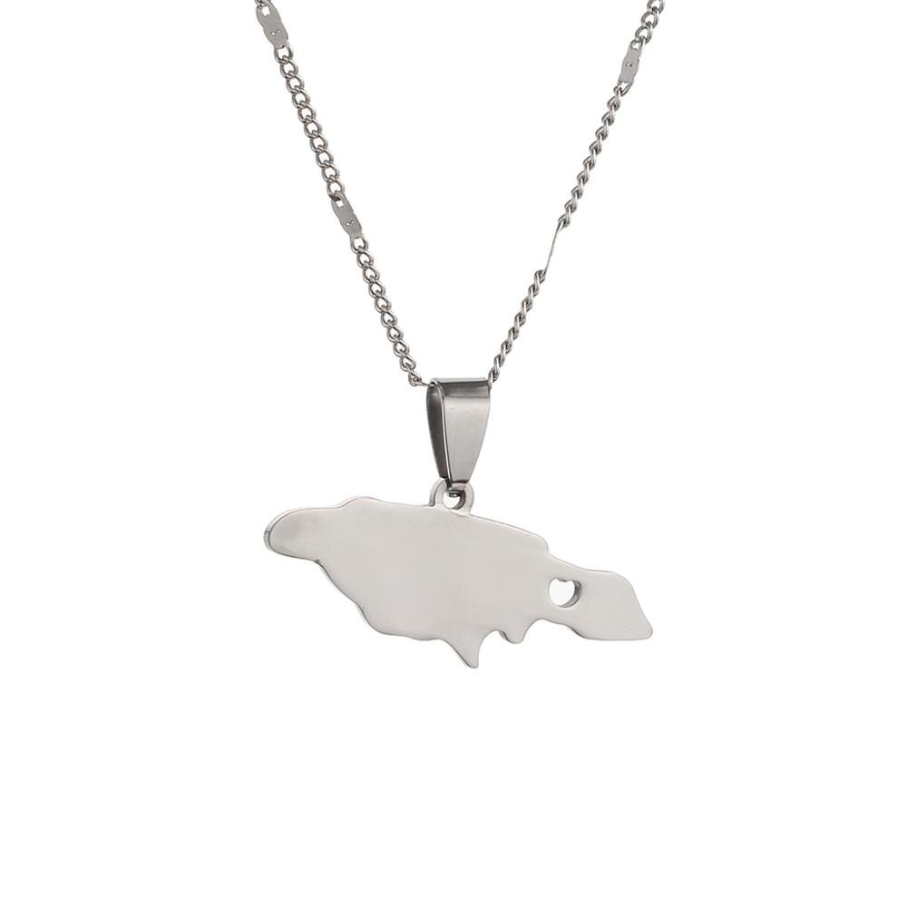 Rvs Jamaica Kaart Hanger Kettingen Hart Jamaicaanse Kaart Vrouwen Mode-sieraden: Silver Plated