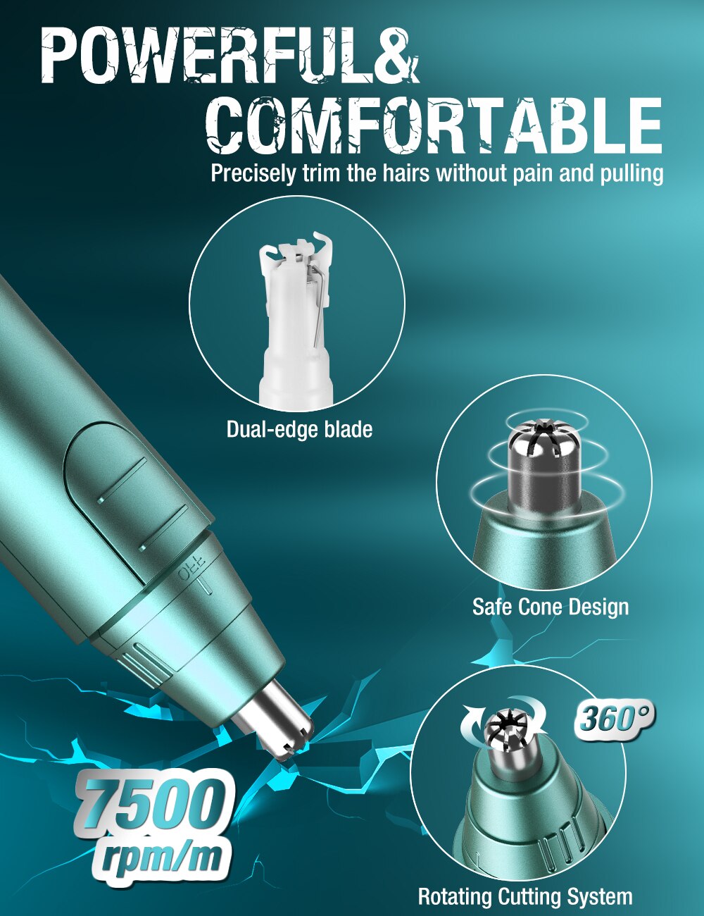Tondeuse électrique pour nez et oreilles, rasoir rotatif à 360 °, épilation rapide et sûre, Kit de soins du visage durable pour hommes et femmes