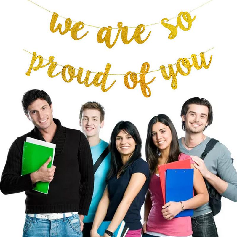 Graduation Party Pull Flag Golden Flags We Are So Proud Of You Letter Pull Flower Party Decorations 1PC