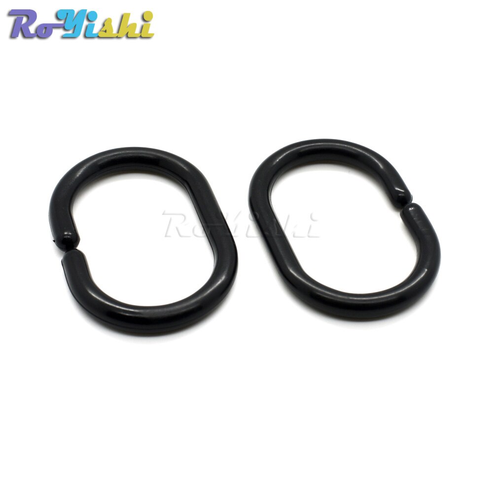 Anillo de ducha de plástico negro, hebilla de gancho para accesorios de cortina, 58x40,5mm