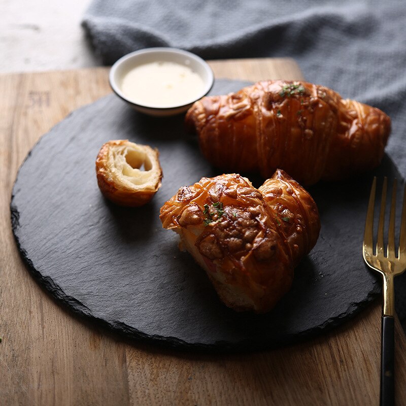 Circular Texture matte black premium rock stone steak western dinner plate luxury feel