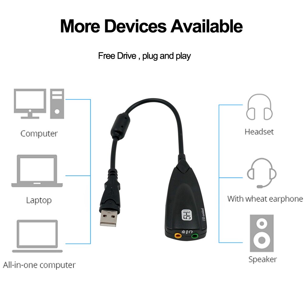 3.5mm Jack External USB Sound Card 7.1 Adapter USB to 3D CH Sound Antimagnetic Audio For Laptop PC Headset Microphone