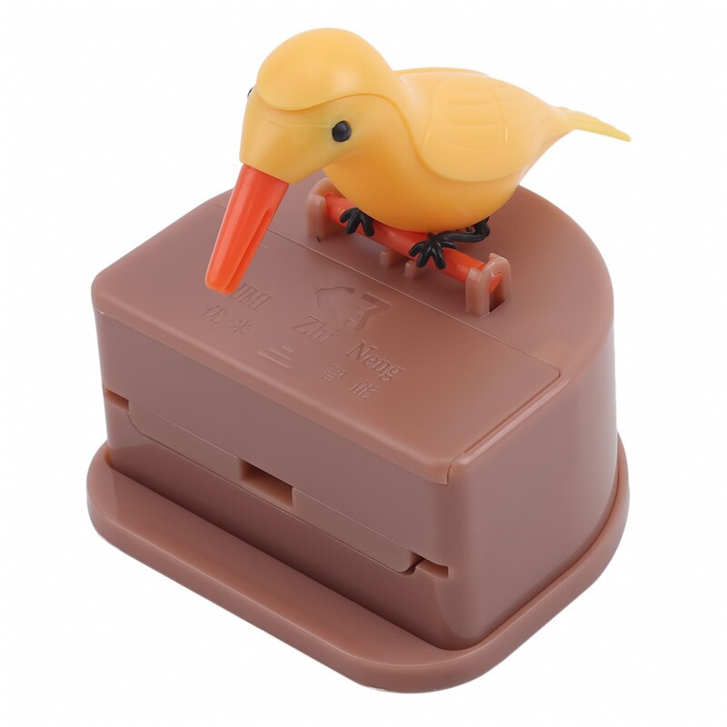 Automatische Pop-Up Vogel Tandenstoker Buis Tandenstoker Opslag Plastic Doos Woonkamer Decoratie Benodigdheden: Yellow bird on pink