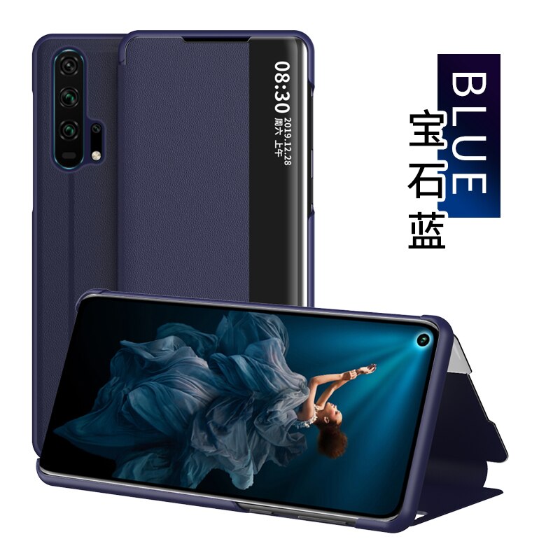 View Smart Flip Case For Huawei Nova 5T Nova5T 5 T YAL-L21 YAL L21 fundas Luxury original Magnetic Holder Leather on Phone Cover: Blue