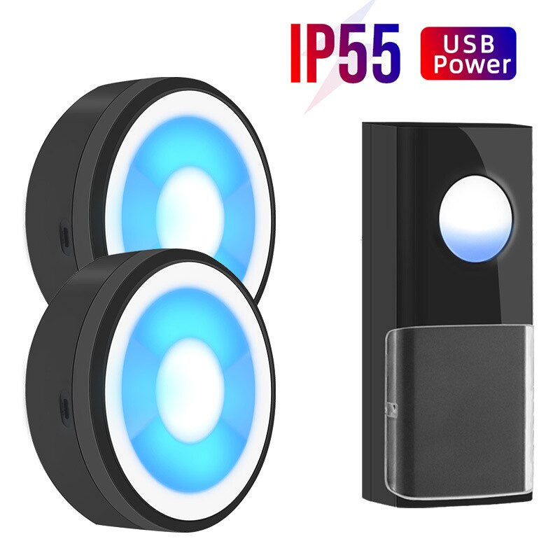 USB Powered IP55 Waterproof Wireless Smart Doorbell Door Bell Ring Chime Call 433MHZ LED Night Light Home Plug-Free: 02