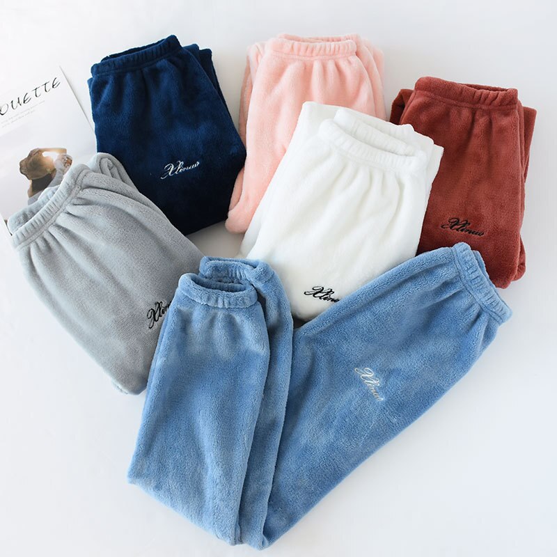 Sömnbyxor dam flanell vinter mjuk varm bekväm pyjamasbyxa dam fritid sömnbyxor par koreansk stil trendig