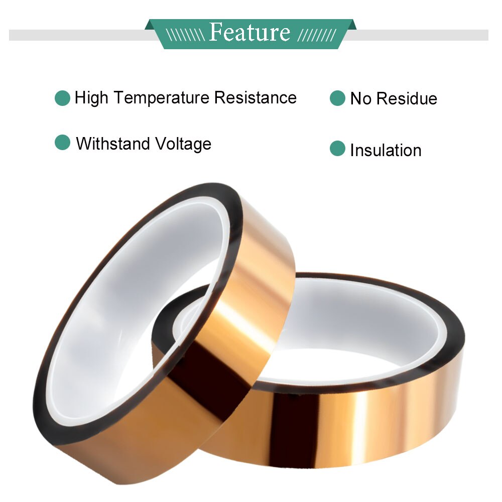5 Roll for Kapton Tape 3D Printing Golden Finger BGA High Temperature Heat Resistant Tapes Support Temperature 260℃~300℃ 25mm