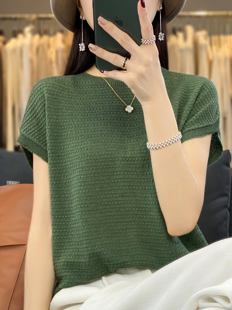 Neue Wolle Lyocell Kurzarm T-shirts Pullover frauen Oansatz Batwing Hülse Pullover Weste Sommer Gestrickte Bodenbildung T-shirt: XXL / Grau
