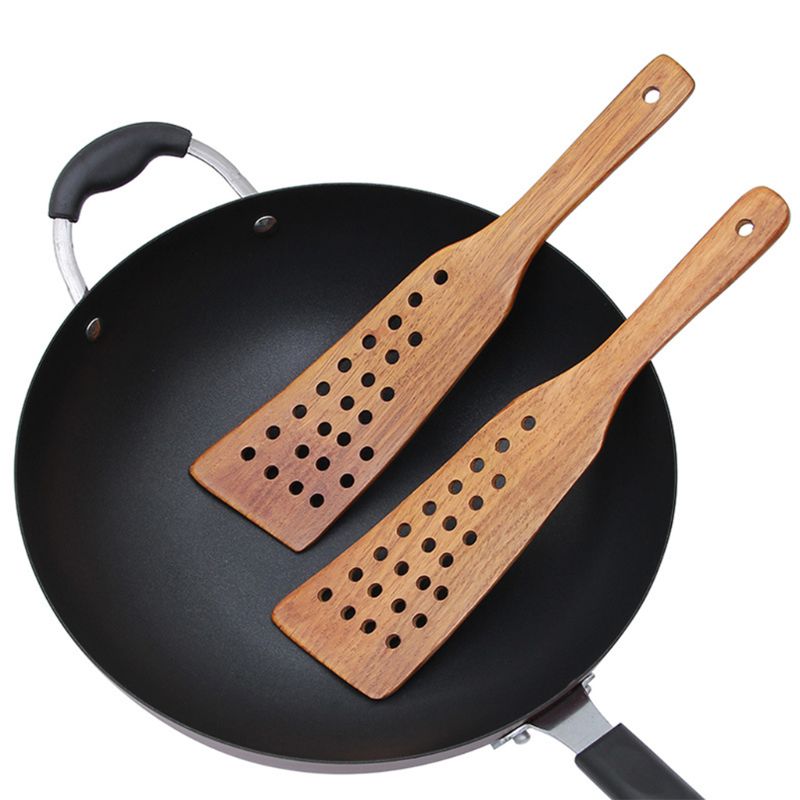 Wooden Spatula Non-stick 24 Hole Handcrafted Cooking Curved Spatula Natural Eco Premium Healthy Kitchen Cooking