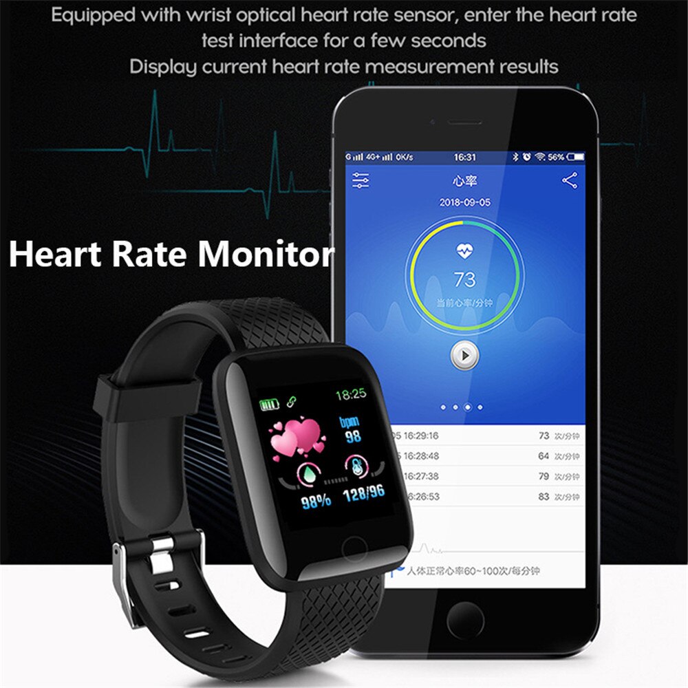 Smartklokke armbånd blodtrykk puls søvnmåler fitness tracker sport band for android ios 116 pluss menn kvinner barn