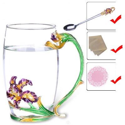 Iris blomma emalj glas kopp applikation värmebeständig glas te kopp kaffe glas bröllop familj kontor drinkware box: B presentask
