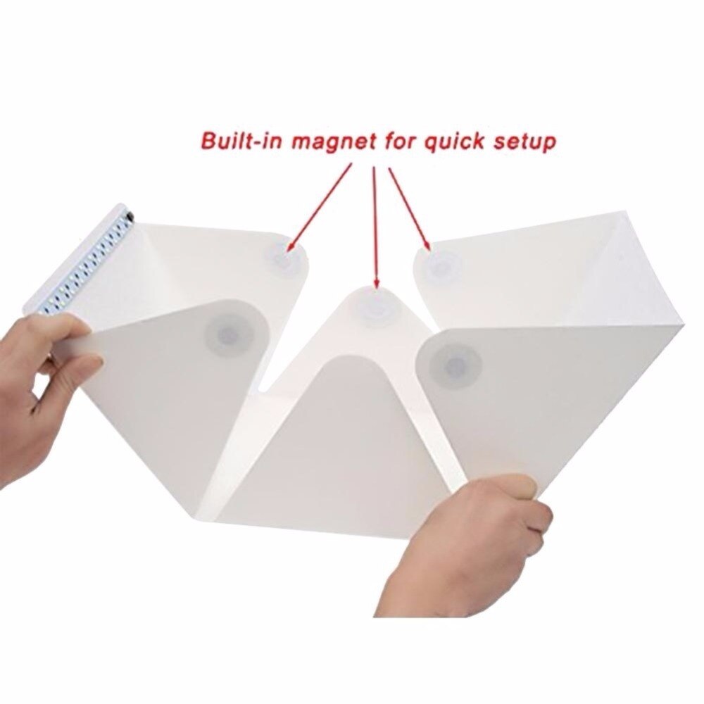 SOONHUA Folding Portable Mini LED Photography Lightbox Studio Backdrop Button Mount Photography Box for Smartphone DSLR Softbox